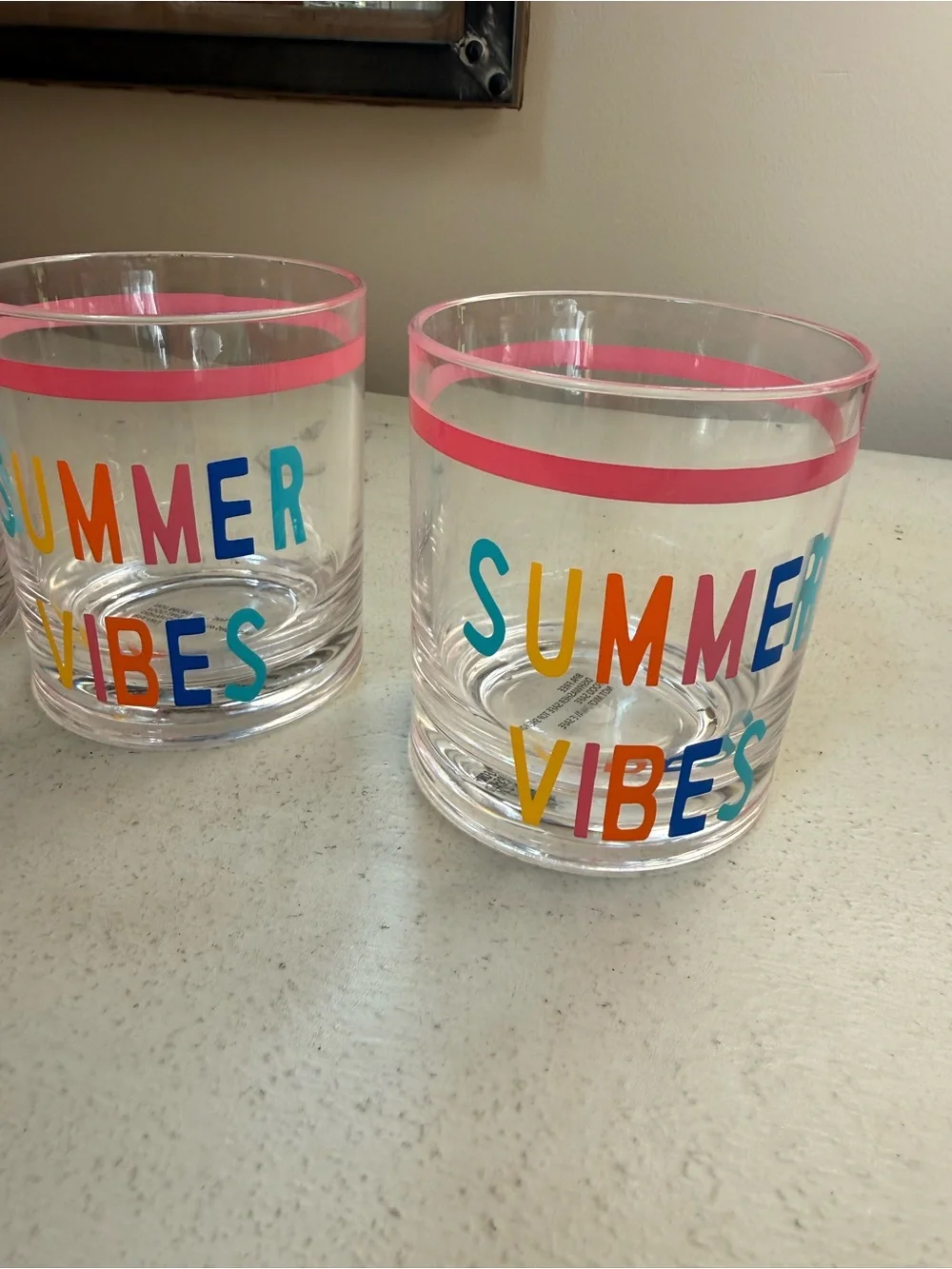 Summer Vibes Pink Rim Clear Drink Tumblers - Set of 4